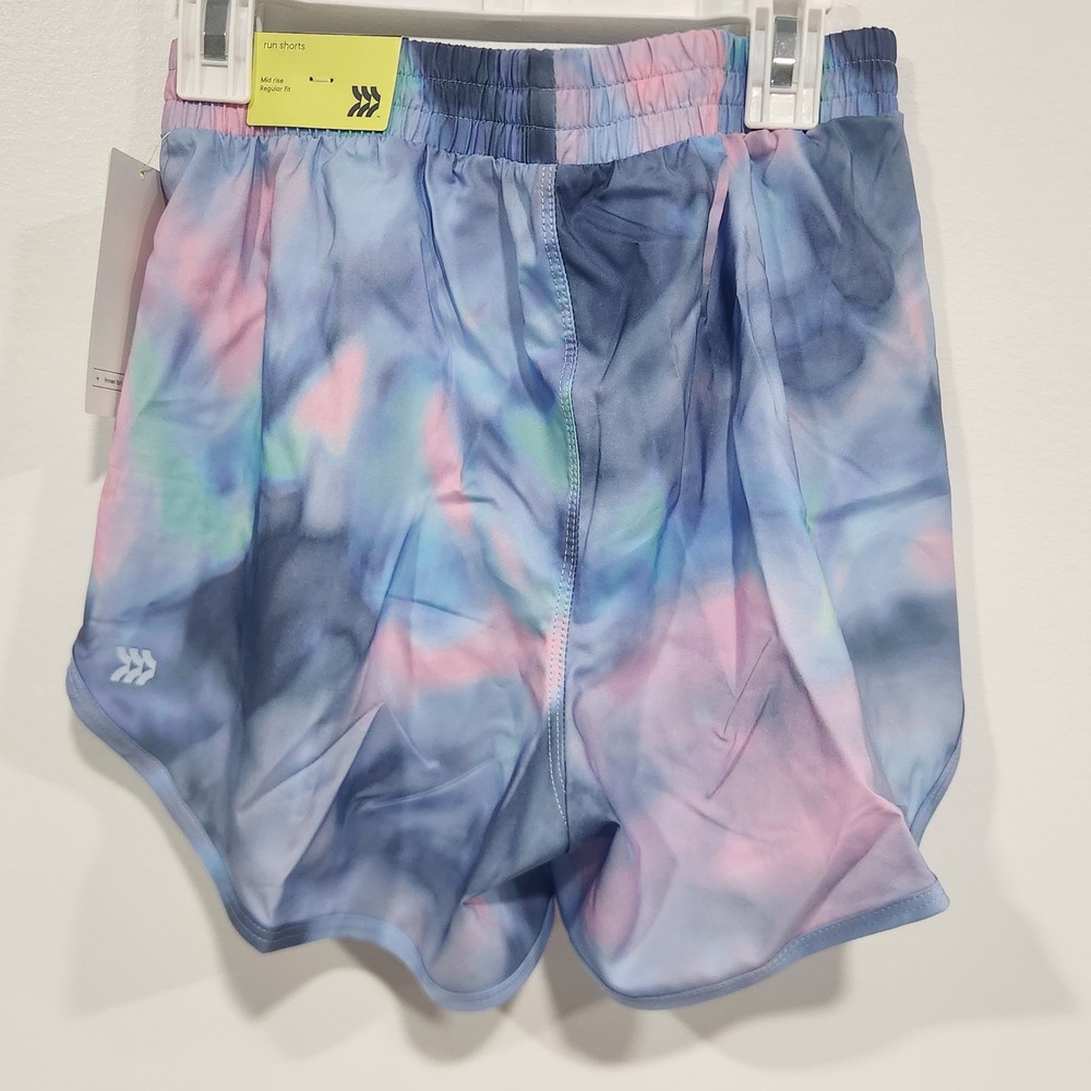 All in Motion Girls Run Shorts Blue Pink Tie Dye Mid Rise Athletic Size XL 14-16 - Picture 3 of 4